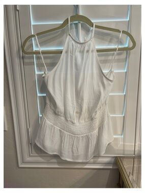 Express White Halter Smocked Peplum Camisole